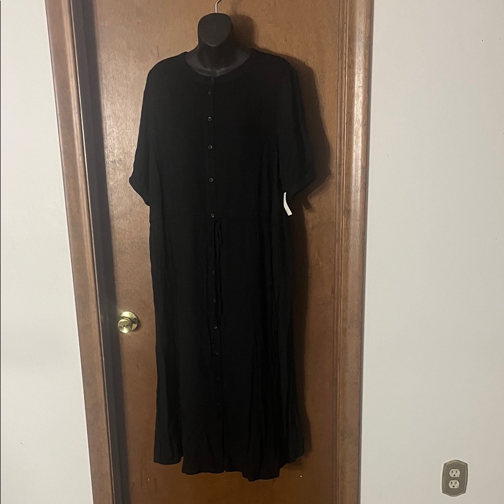 Amazon Essentials Black Button-Front Midi Dress Women’s Size XL